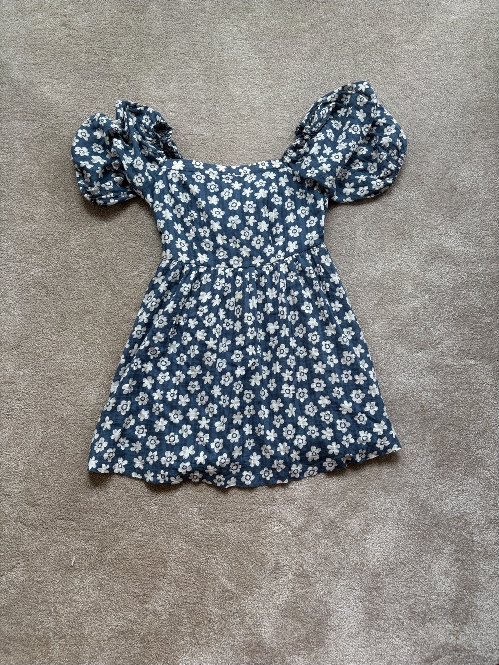 American Eagle Outfitters Navy Blue Floral Puff-Sleeve Dress